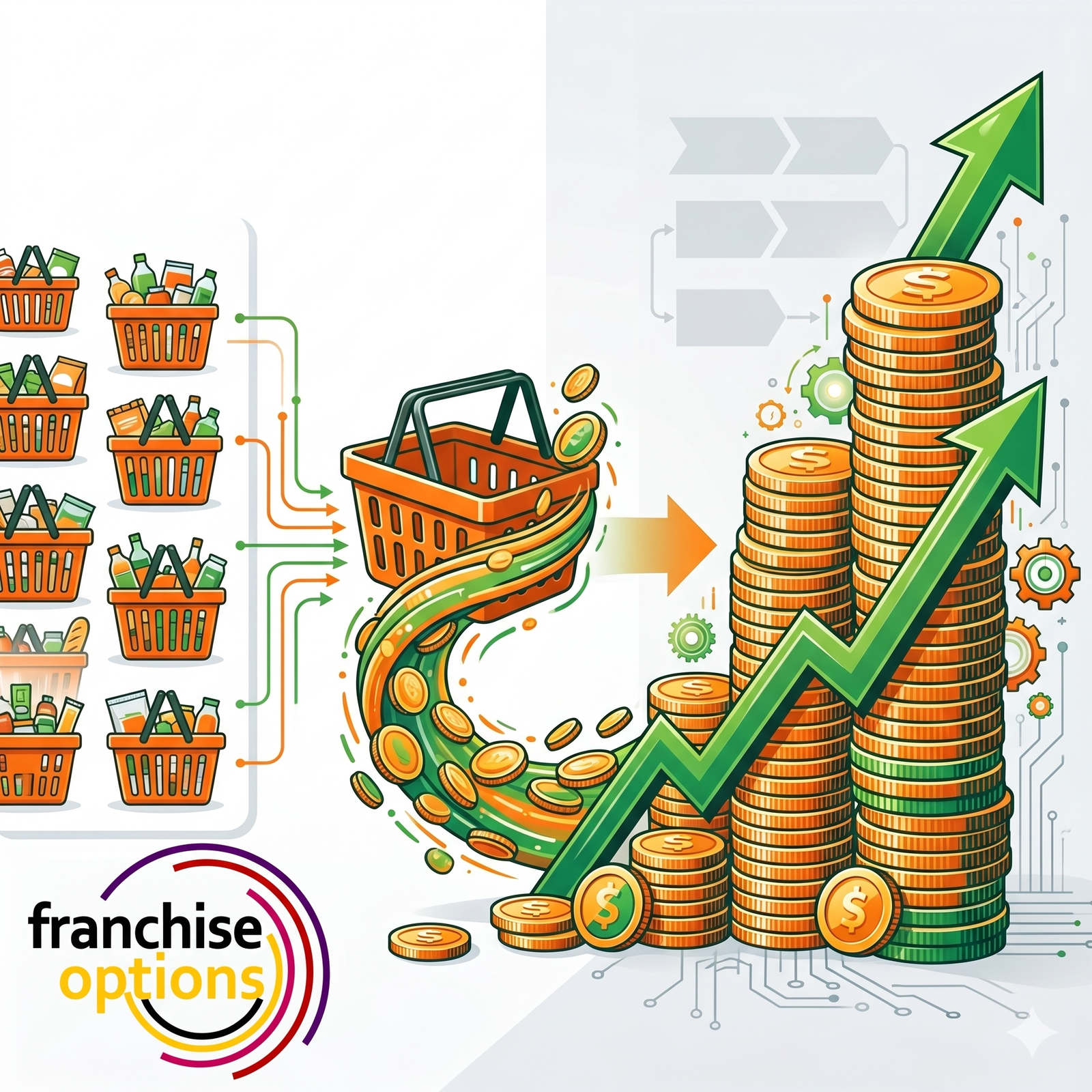 A professional infographic showing the profit margin breakdown and average daily sales for a 99 Store retail model.