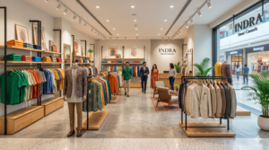 A brightly lit, premium retail interior of an Allen Solly smart-casual clothing franchise in India.