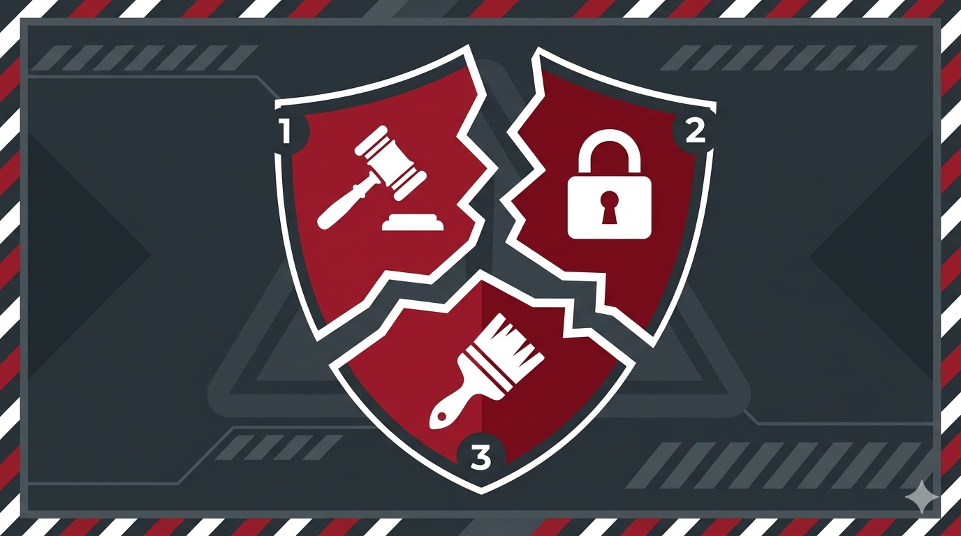 A professional infographic highlighting the 3 dangerous clauses: Unilateral Termination, Non-Compete, and Mandatory Upgrades.