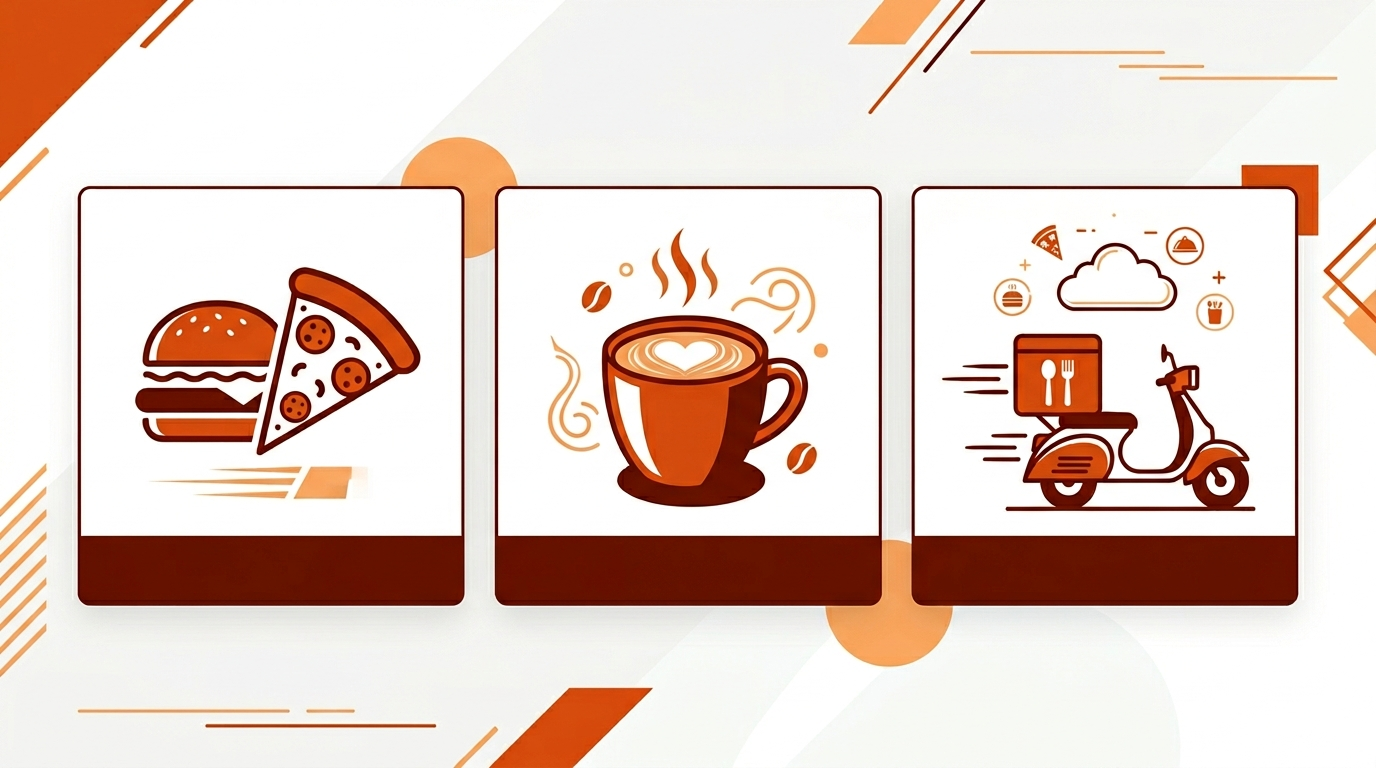 A professional infographic highlighting the sub-categories of F&B franchises like QSR, Cloud Kitchens, and Fine Dining.