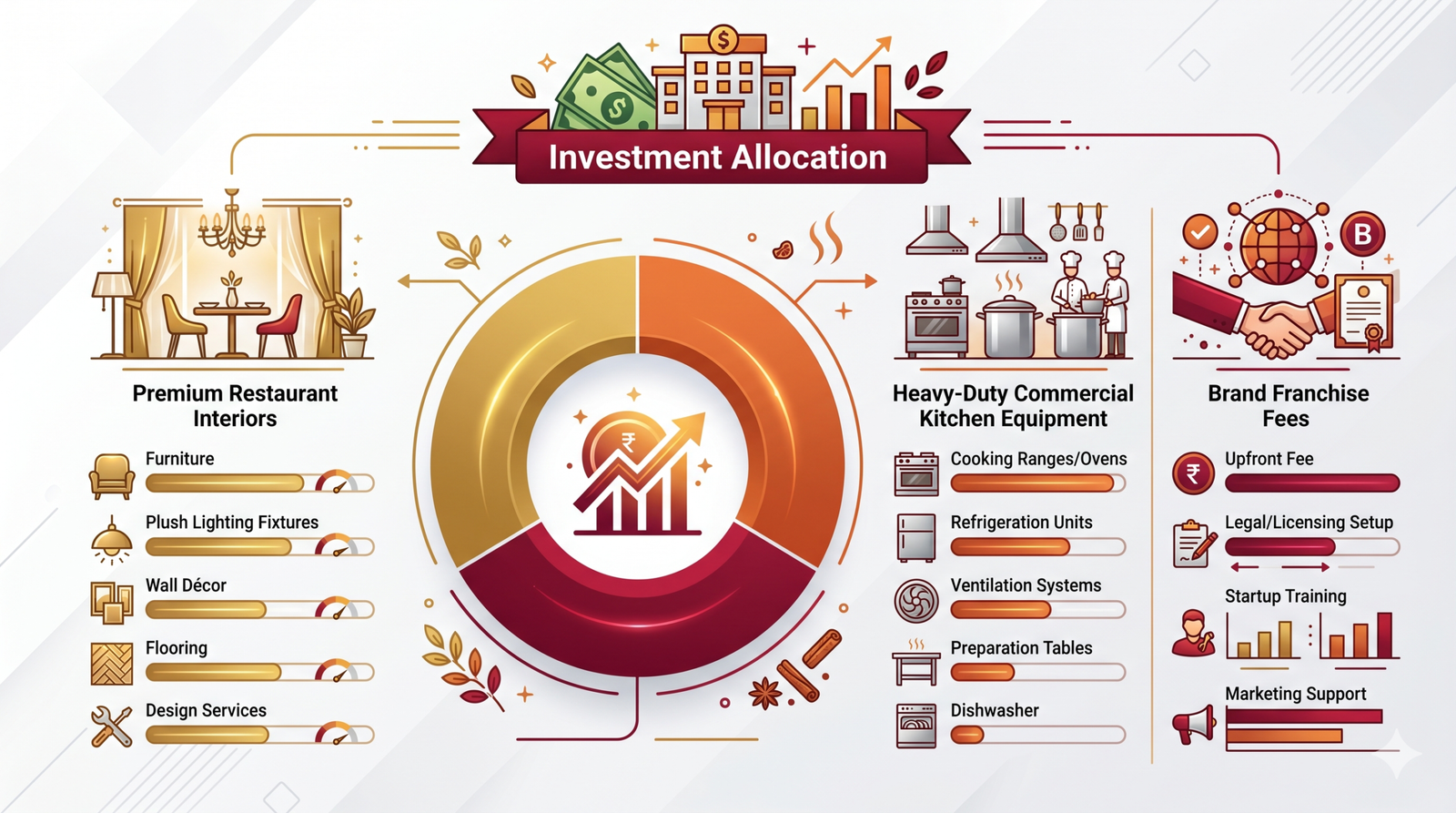 A professional infographic breaking down the ₹60 Lakh investment cost for a premium vegetarian restaurant.