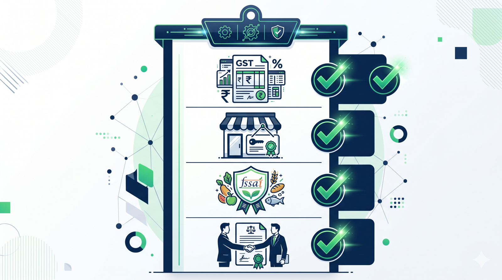 A professional infographic showing a checklist of 5 mandatory legal documents for Indian franchises.