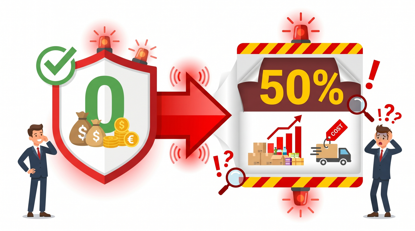 A professional infographic warning against hidden supply chain markups in zero-fee franchise models.