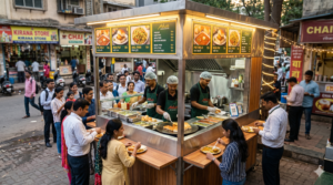 A small but highly profitable Indian street food cart and modern kiosk setup.