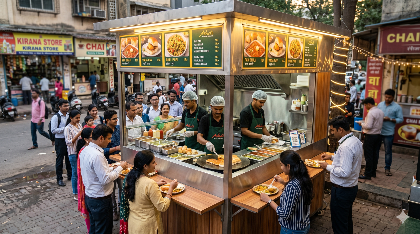 A small but highly profitable Indian street food cart and modern kiosk setup.