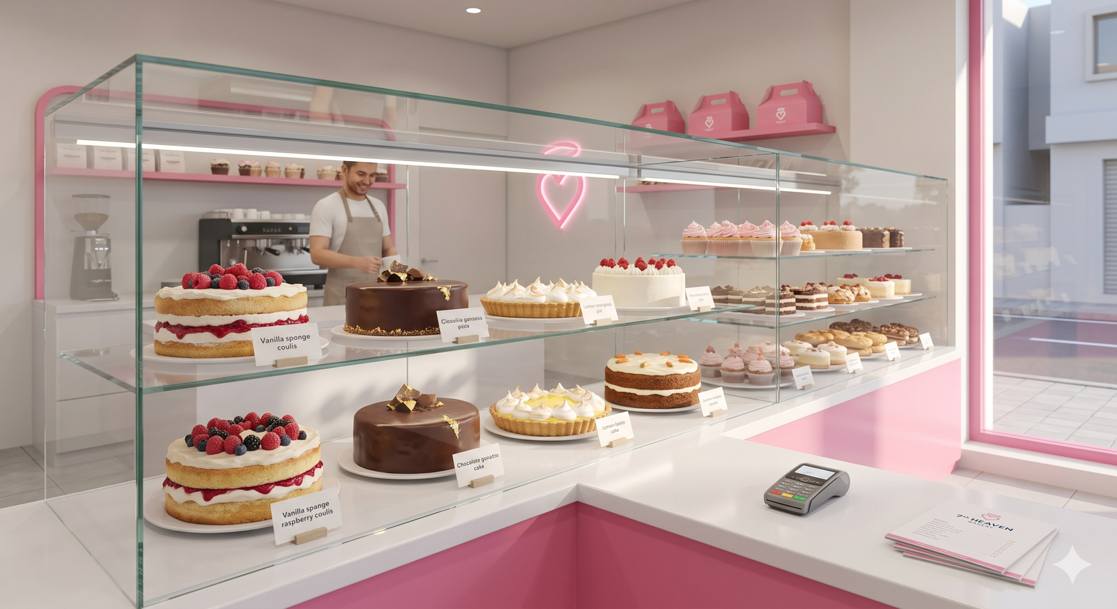 Clean and professional interior of a 7th Heaven bakery and cafe