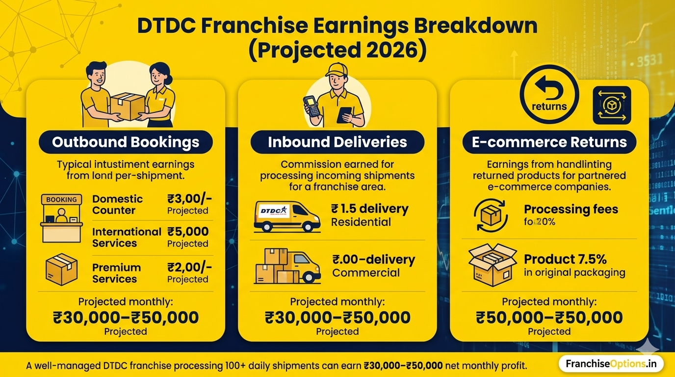 Infographic: DTDC franchise profit model and monthly earnings breakdown 2026