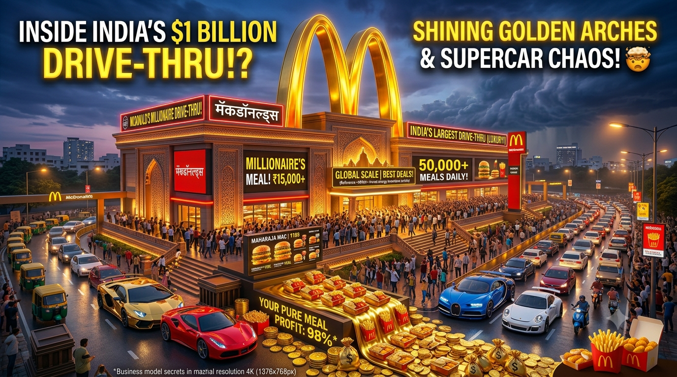 A modern McDonald's drive-thru restaurant exterior in India