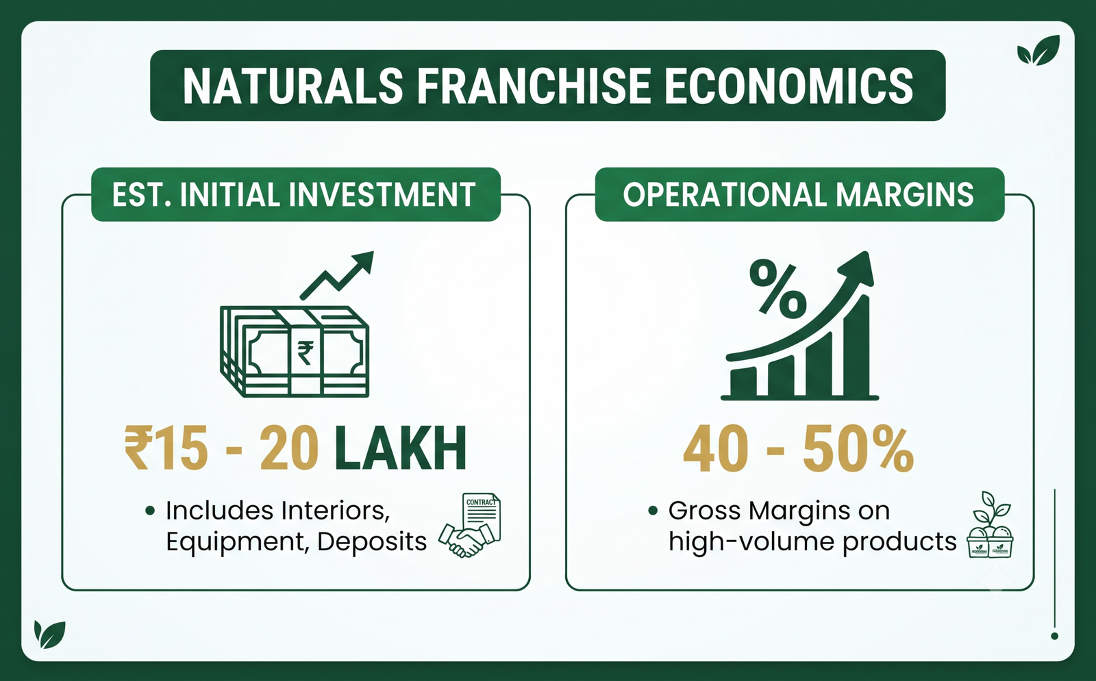 Professional infographic showing Naturals Ice Cream franchise investment and margins